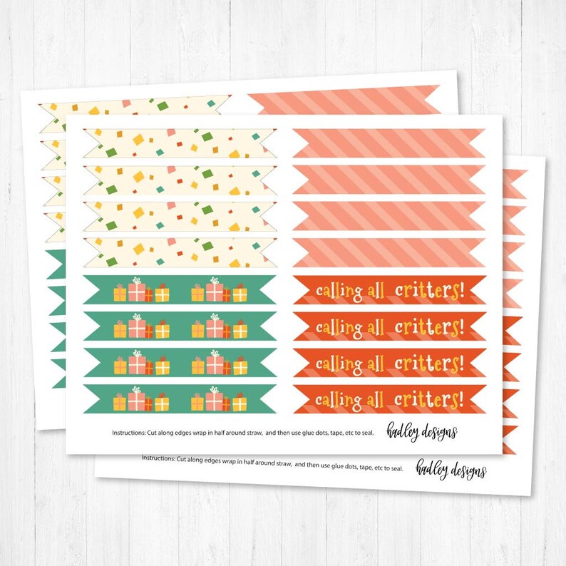 Zoo Kids Party Straw Flags Template Printable Straw Flag Etsy