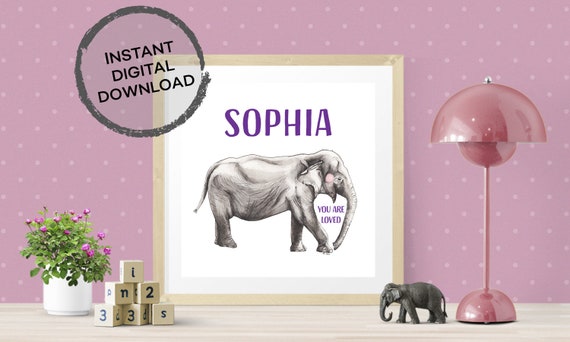 Sophia Name Art Digital Print With Elephant Perfect Etsy