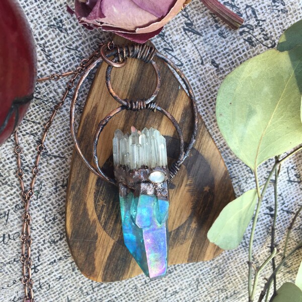 Aqua Aura pendant, Aura Quartz, Quartz crystal, crystal pendant, handmade jewelry