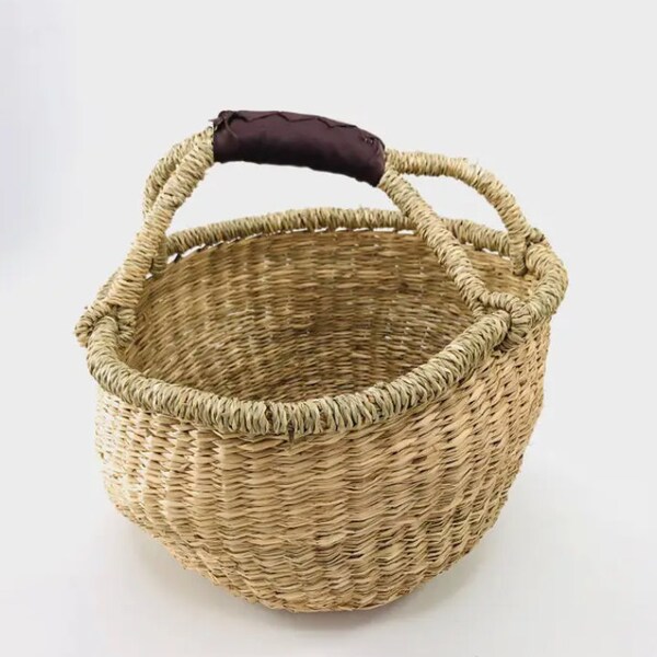 Seagrass Basket With Leather Handle Etsy