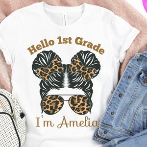 First Grade Outfit Girl Personalized Hello First Grade Shirt First Day of School TShirt Custom 1st Grade Tee Announcement 1st Grade Tee Gift
