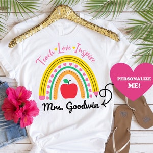 PERSONALIZED PENCIL RAINBOW Teacher Shirt | First Day of School | Customized Teacher Tshirt | Rainbow Shirt for Teachers | Teacher on Duty