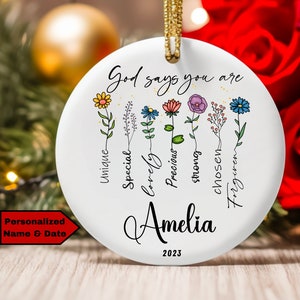 Personalized Christian Christmas Ornament for Mom Daughter Grandma Christian Gift for Her Bible Verse Religious Church Gift Wild Flower Gift