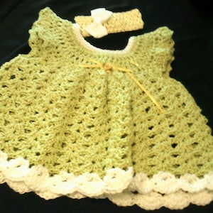Crocheted Baby Dress, 0-3 Months with Matching Headband