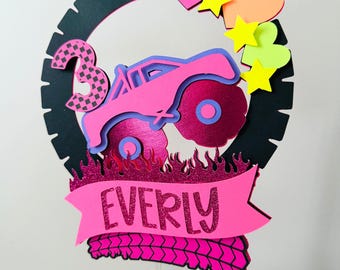 Monster Truck Birthday, Pink Monster Truck, Monster Truck Cake Topper, Pink Monster Truck, Pink Monster Truck Decor, Fast One, Two Fast
