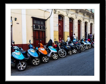 Colorful Vespas in the City, Photograph; Cienfuegos, Cuba (Fine art photo, various sizes including 8x10, 11x14 & small/large prints)