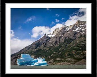 Iceberg in Patagonian Mountain Lake, Photoograph; Torres del Paine, Chile (Fine art photo, various sizes incl. 8x10, 11x14, large prints)