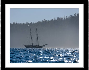 Sailboat in the Morning Mist Photograph; BC Coast, Canada (Fine art photos of various sizes including 8x10, 11x14 & small/large/XL prints)