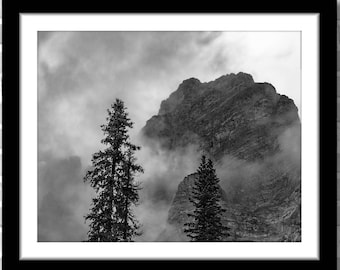 Black and White Mountain Photograph; Lake O'Hara, BC, Canada (Fine art photo, various sizes including 8x10, 11x14 & small/large/XL prints)