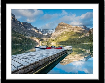 Boats on a Mirror Lake, Photograph; Lake O'Hara, Yoho, BC, Canada (Fine art photo, various sizes incl. 8x10, 11x14 & small/large/XL prints)