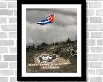 Che Guevara Tribute with Cuban Flag, Photograph; Santa Clara, Cuba (Fine art photo, various sizes incl. 8x10, 11x14 & small/large prints)