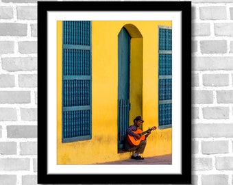 Cuban Musician Playing in the Street, Photograph; Trinidad, Cuba (Fine art photo, various sizes including 8x10, 11x14 & small/large prints)