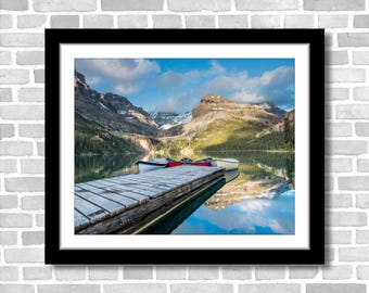 Boats on a Mirror Lake, Photograph; Lake O'Hara, Yoho, BC, Canada (Fine art photo, various sizes incl. 8x10, 11x14 & small/large/XL prints)