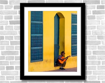 Cuban Musician Playing in the Street, Photograph; Trinidad, Cuba (Fine art photo, various sizes including 8x10, 11x14 & small/large prints)