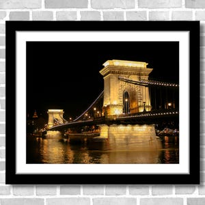 Chain Bridge at Night in Budapest, Photograph; Budapest, Hungary (Fine art photo, various sizes including 8x10, 11x14 & small/large prints)
