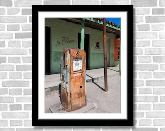 Rusty Old Gas Pump in Colorful Cuban Town, Photograph; Holguin, Cuba (Fine art photo, various sizes incl. 8x10, 11x14 & small/large prints)