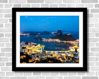 Rio de Janeiro at Night Photograph; Rio de Janeiro, Brazil (Fine art photos of various sizes including 8x10, 11x14 & small/large prints)