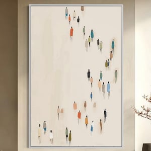 Abstrakte Menschliche Figuren Kunst | Modernes minimalistisches Gemälde in neutralem Beige | Moderne Leinwand für Flur Geschenk für Freunde