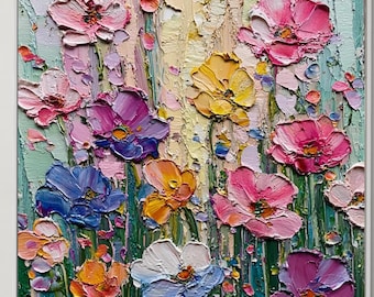 Colorful Abstract Floral Oil Painting Abstract Floral Canvas Art Statement Wall Art for Warm Modern Homes Handmade Impasto Art Gift for Her