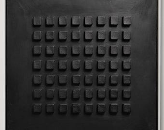 Black Textured Abstract Wall Art Geometric Relief Painting Modern Minimalist Canvas For Living Room Office Interior Gift For Art Lover