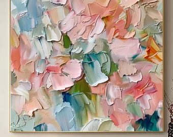 Large Abstract Oil Painting Textured Pastel Wall Art Colorful Palette Knife Canvas Modern Neutral Decor Living Room Bedroom Gift For Couple