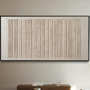 Extra stor neutral linjär textur väggkonst horisontell beige strukturerad abstrakt duk modern minimalistisk inredning present till nya husägare