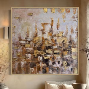 Gold and Beige Abstract Oil Painting on Canvas Textured Modern Wall Art Large Neutral Artwork for Living Room or Bedroom Decor Gift for Mom