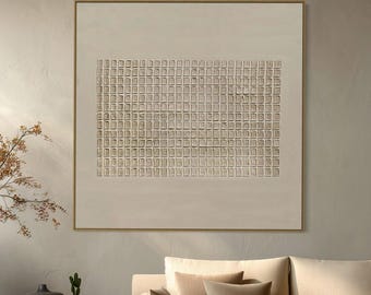 Pintura abstracta de puntos texturizados en lienzo con diseño geométrico minimalista Wabi Sabi para la entrada, el dormitorio y la oficina, regalo para pareja.