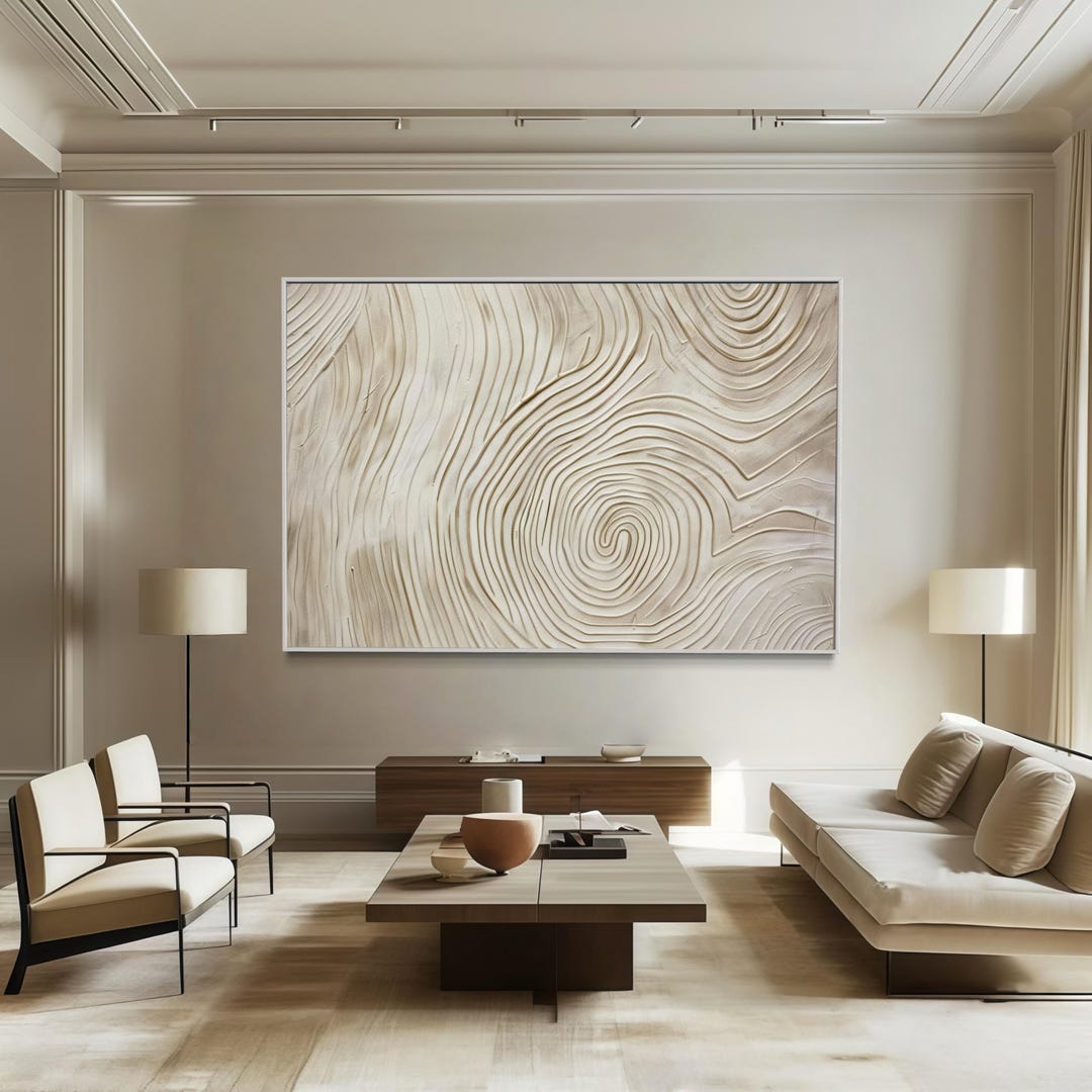 Large Beige Textured Abstract Wall Art Organic Modern Canvas Painting ...
