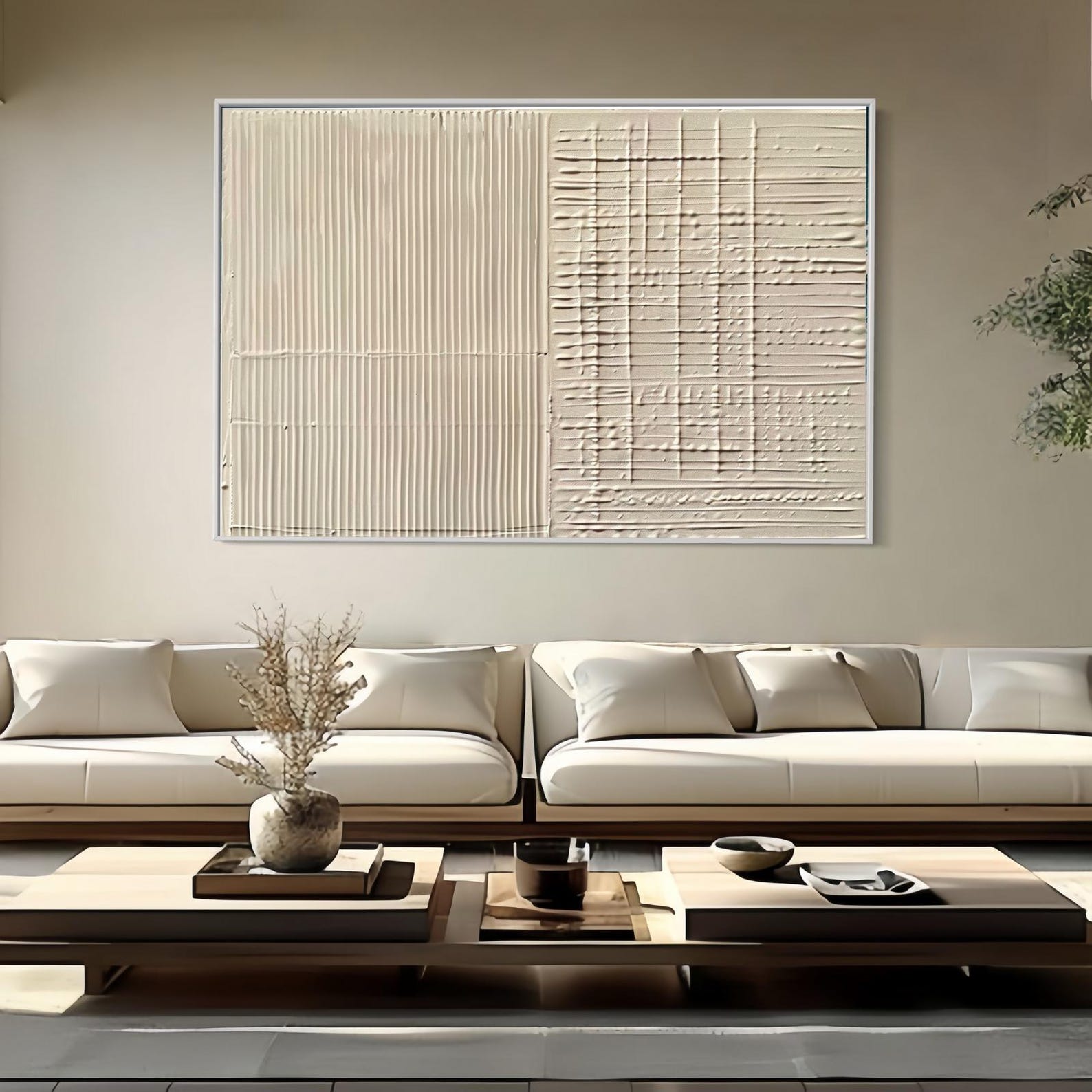Beige Textured Abstract Wall Art | 3D Wabi Sabi Minimalist Painting ...