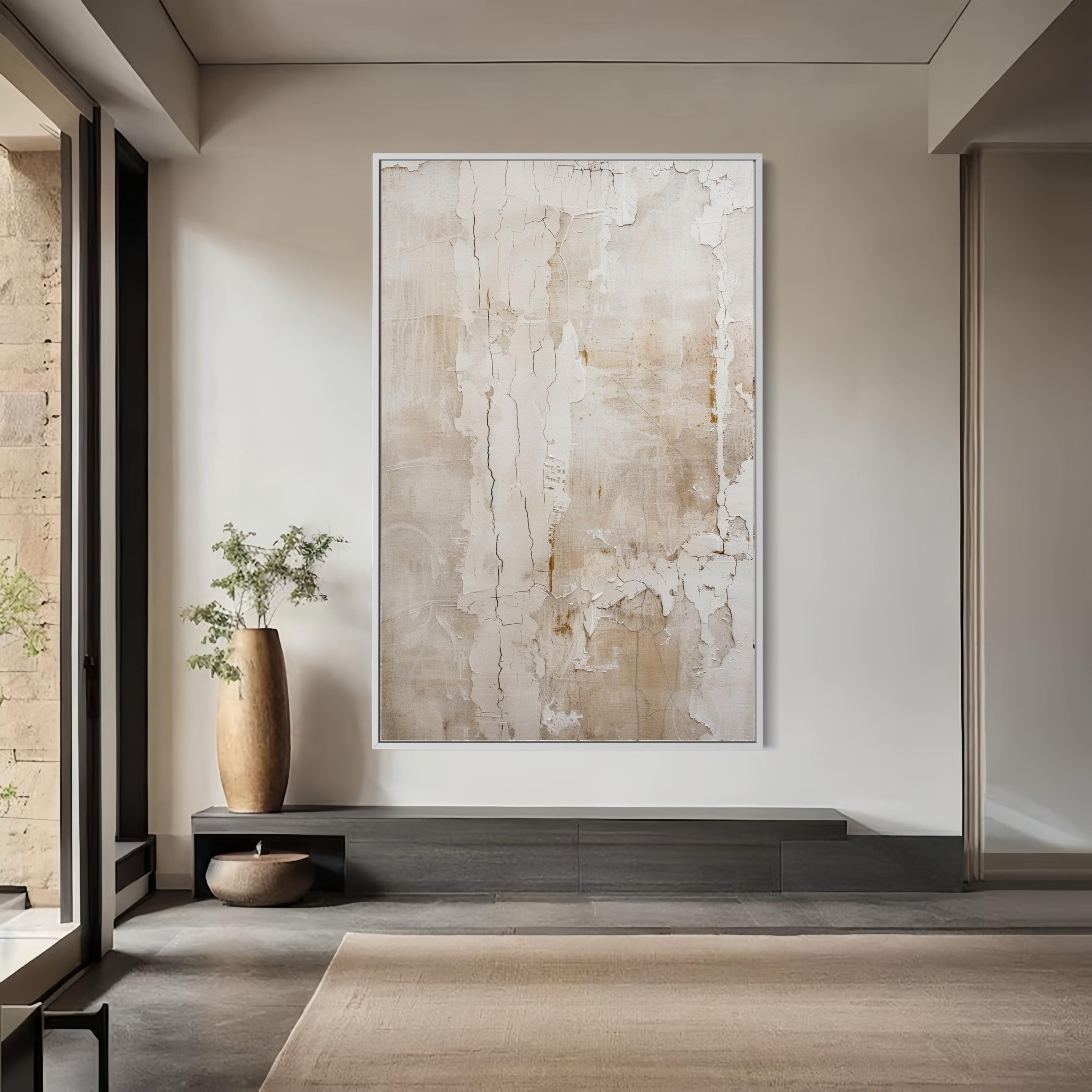 Large Cream Abstract Canvas Art Minimalist Plaster Wall Decor Neutral ...