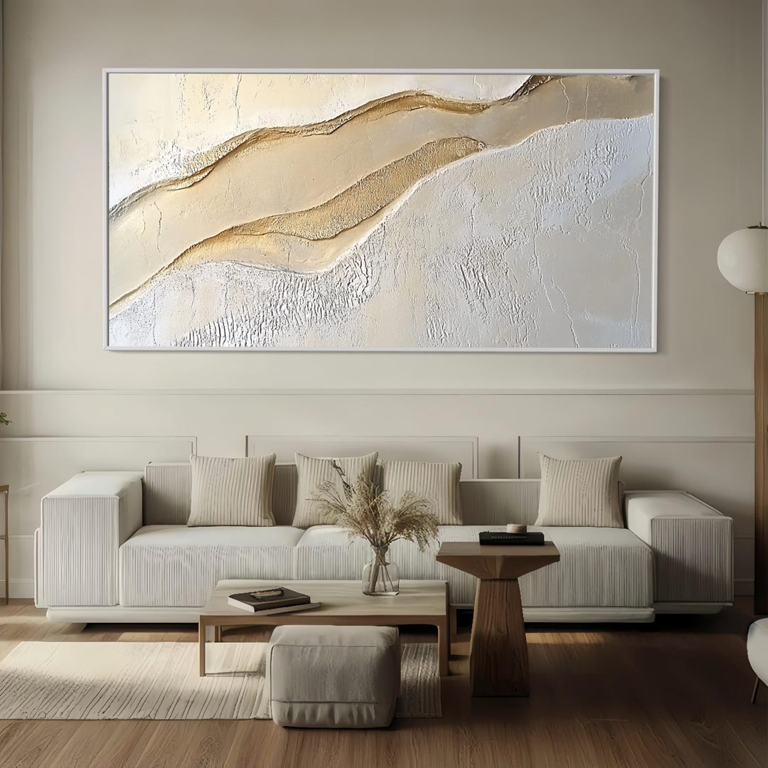 Large Neutral Abstract Textured Wall Art Beige Cream Gold Canvas ...