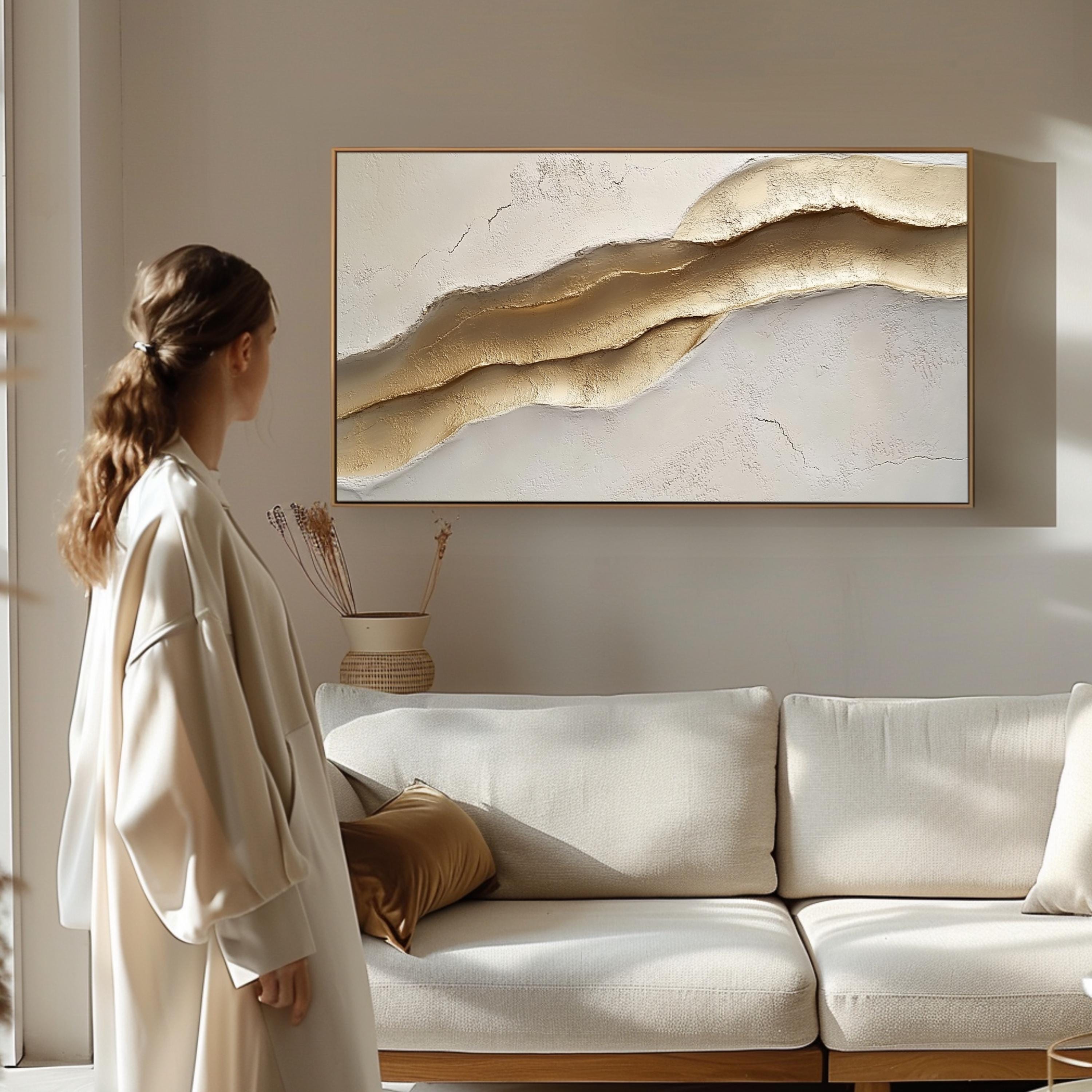 Large Beige Gold Textured Canvas Wall Art Abstract Minimalist Painting ...