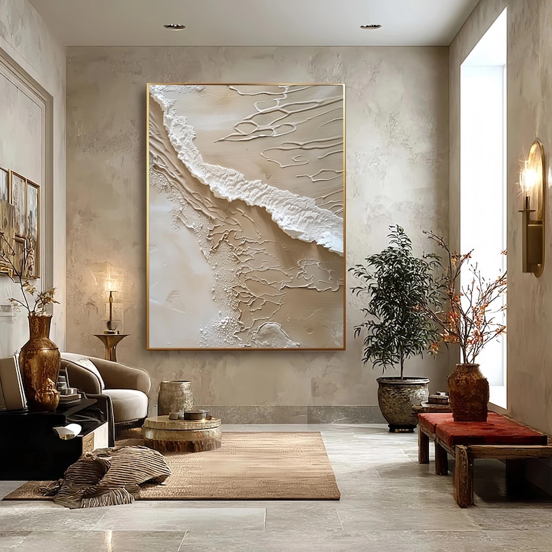 Neutral Abstract Texture Wall Art Beige White Modern Minimalist ...