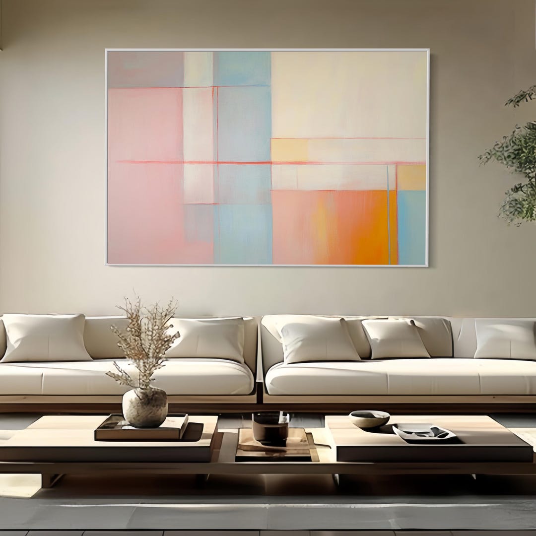 Abstract Geometric Painting Modern Minimalist Wall Art Soft Color Block ...