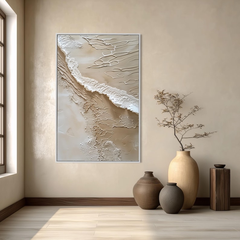 Neutral Abstract Texture Wall Art Beige White Modern Minimalist ...