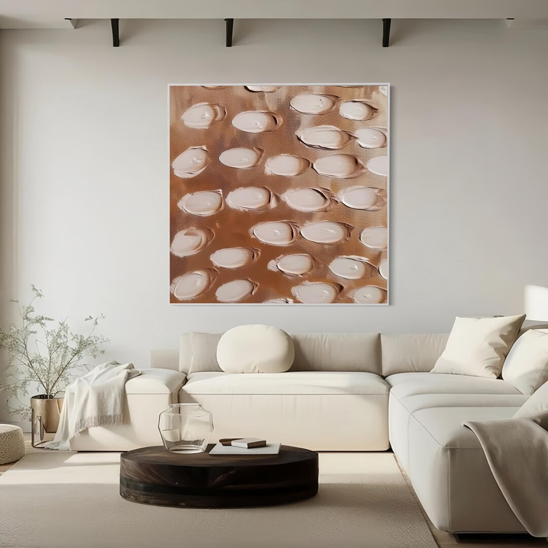 Large Neutral Textured Abstract Wall Art Beige Brown Minimalist Canvas ...