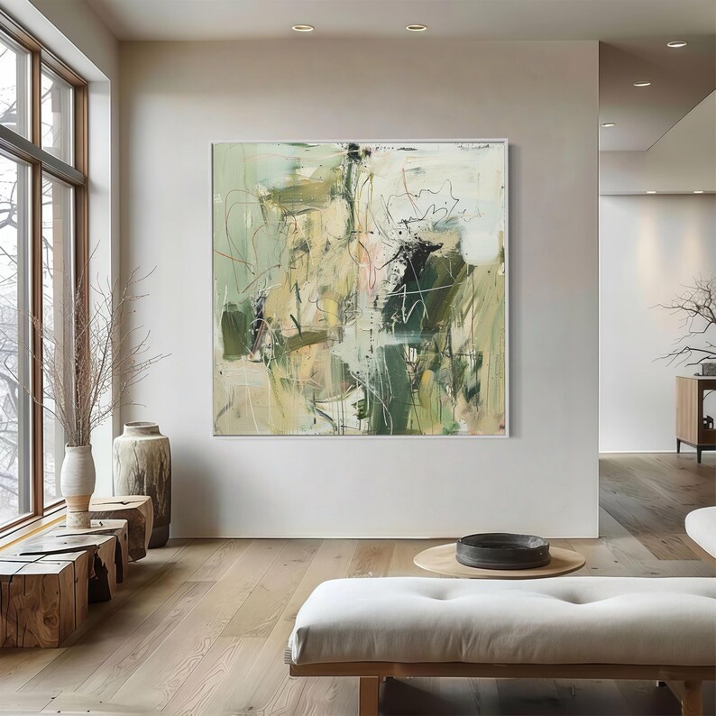 Abstract Green Modern Art Painting Hand Painted Nature Inspired Canvas ...
