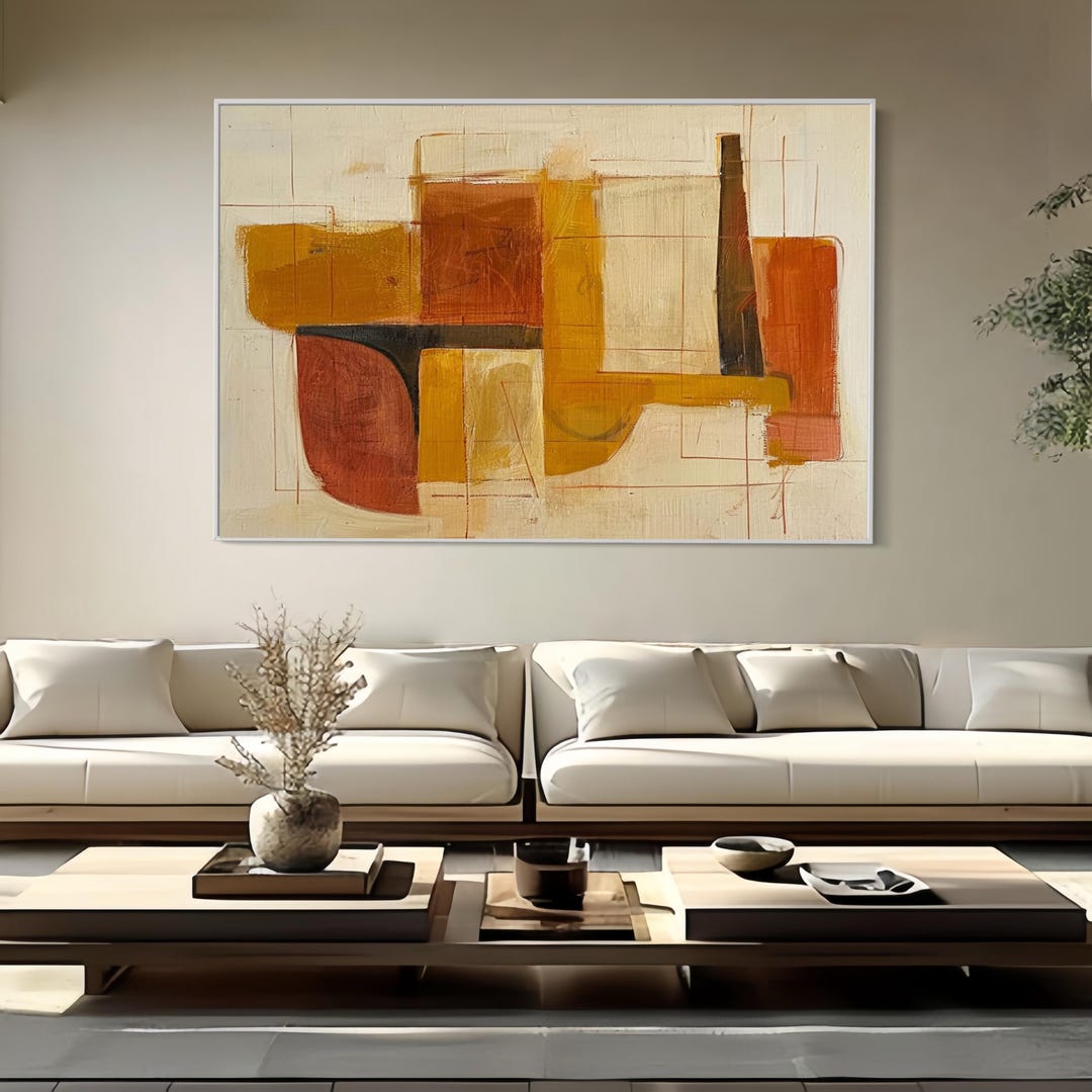 Modern Abstract Art Orange Yellow Blocks Painting Large Canvas Wall Art ...