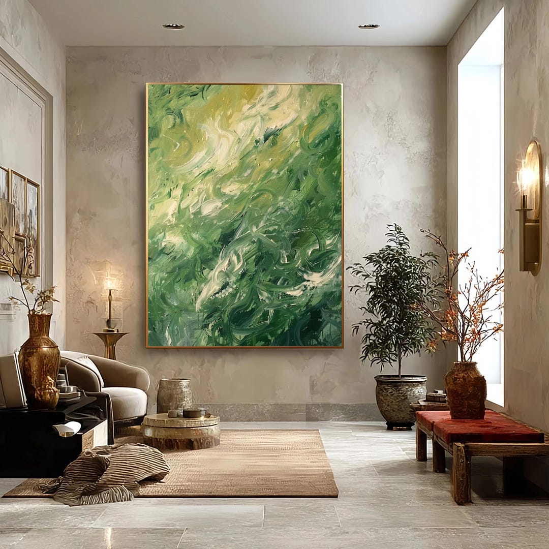 Green Abstract Oil Painting Large Canvas Art Textured Modern Wall Art ...