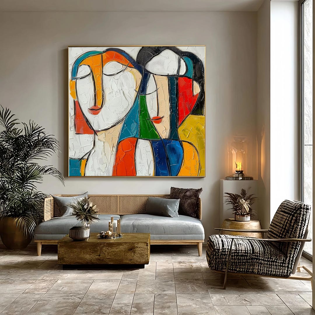 Abstract Colorful Portrait Oil Painting Modern Female Faces Art for ...