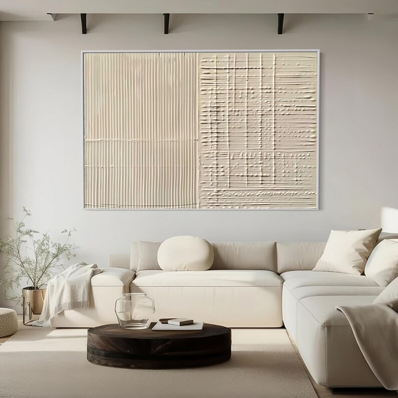 Beige Textured Abstract Wall Art | 3D Wabi Sabi Minimalist Painting ...