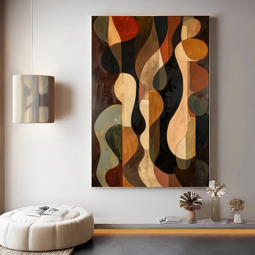 Geometric Abstract Canvas Art Earth Tone Modern Painting Contemporary ...