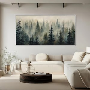 Forest Landscape Painting Misty Pine Trees Foggy Woodland Wall Art ...
