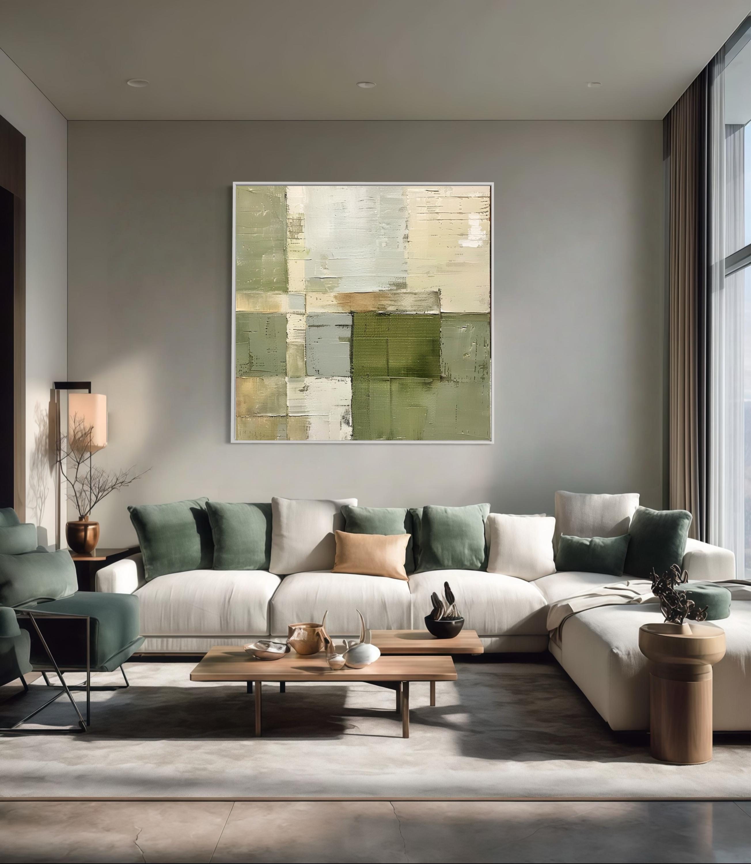 Green Abstract Canvas Art Textured Oil Painting Neutral Earth Tone Wall ...