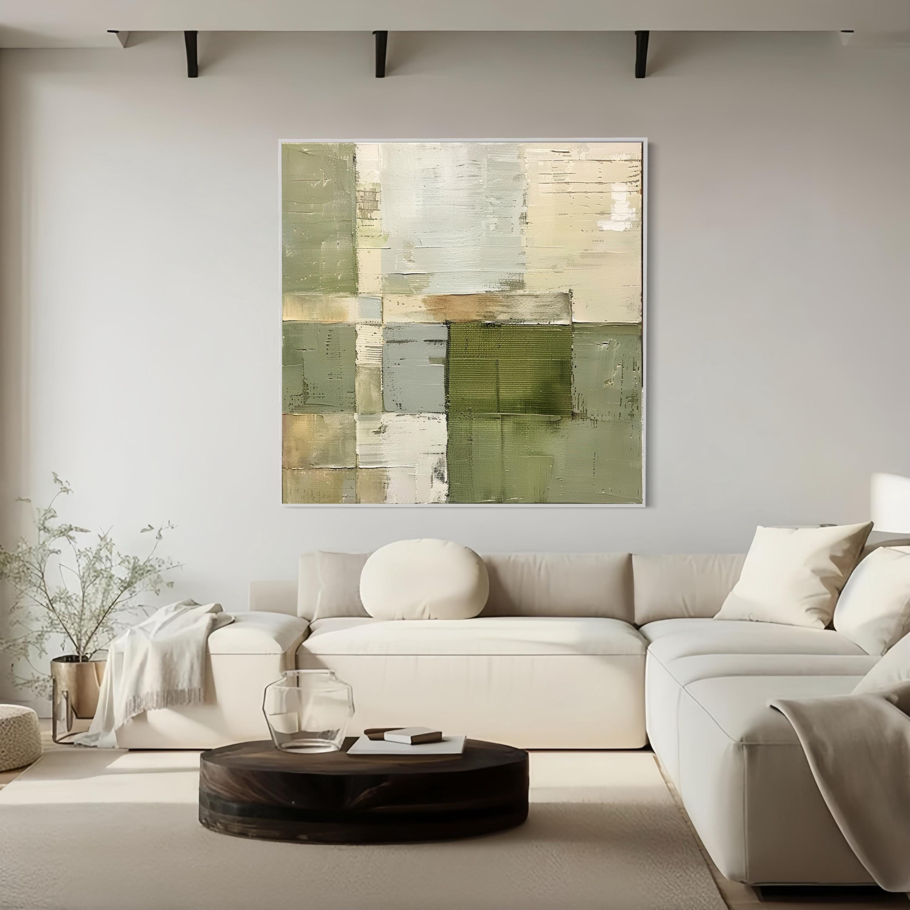 Green Abstract Canvas Art Textured Oil Painting Neutral Earth Tone Wall ...