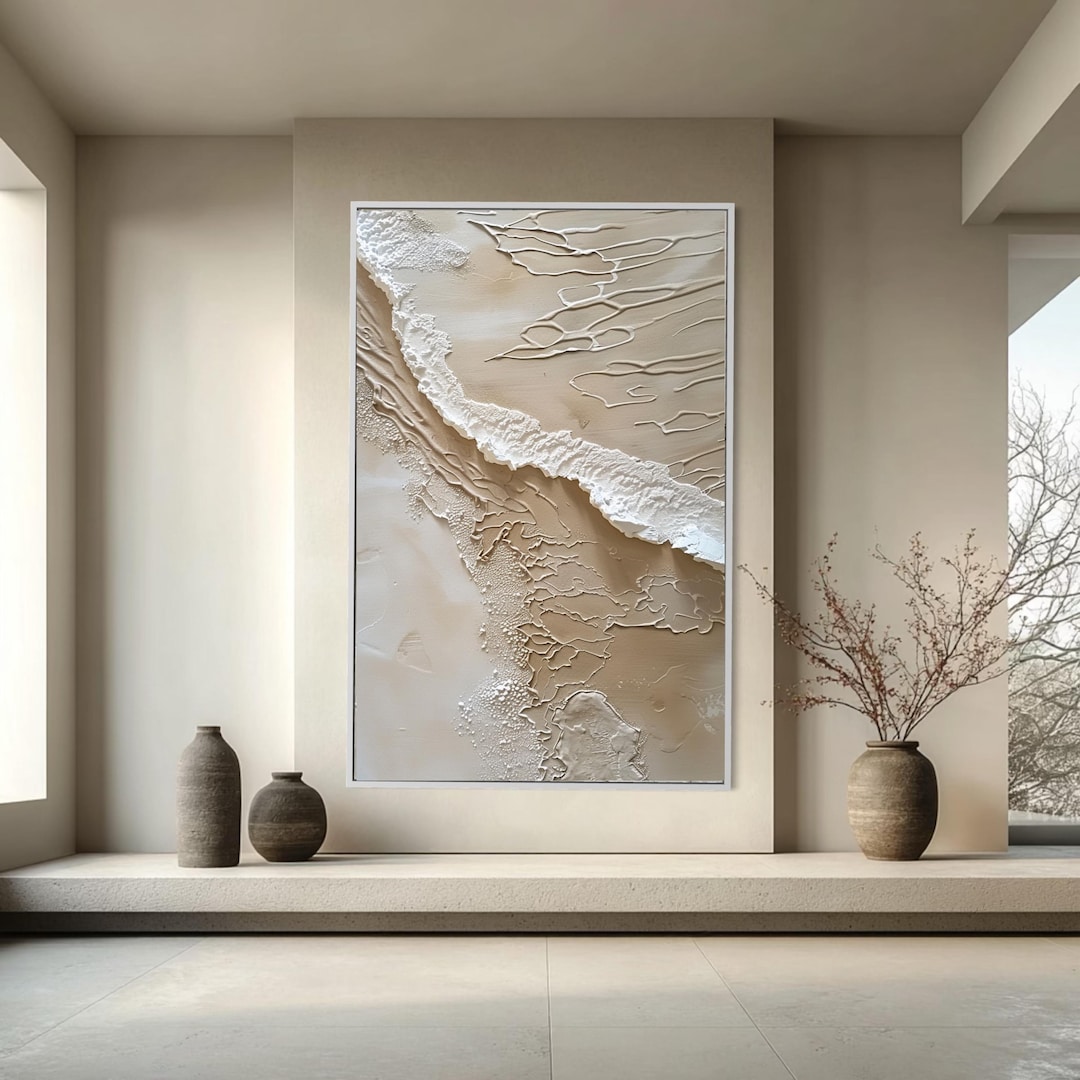 Neutral Abstract Texture Wall Art Beige White Modern Minimalist ...
