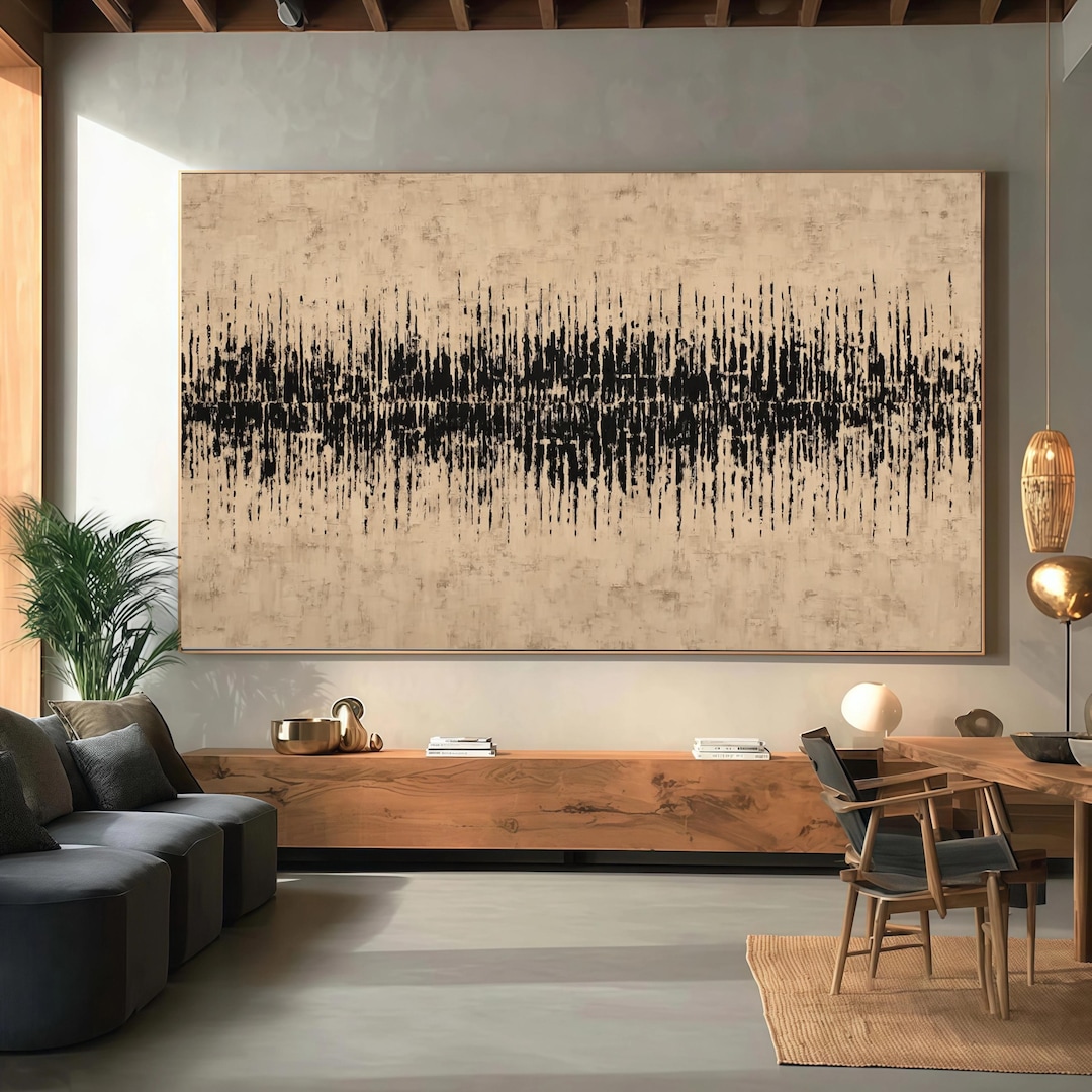 Black Beige Abstract Art Canvas Wall Art Soundwave Modern Minimalist ...