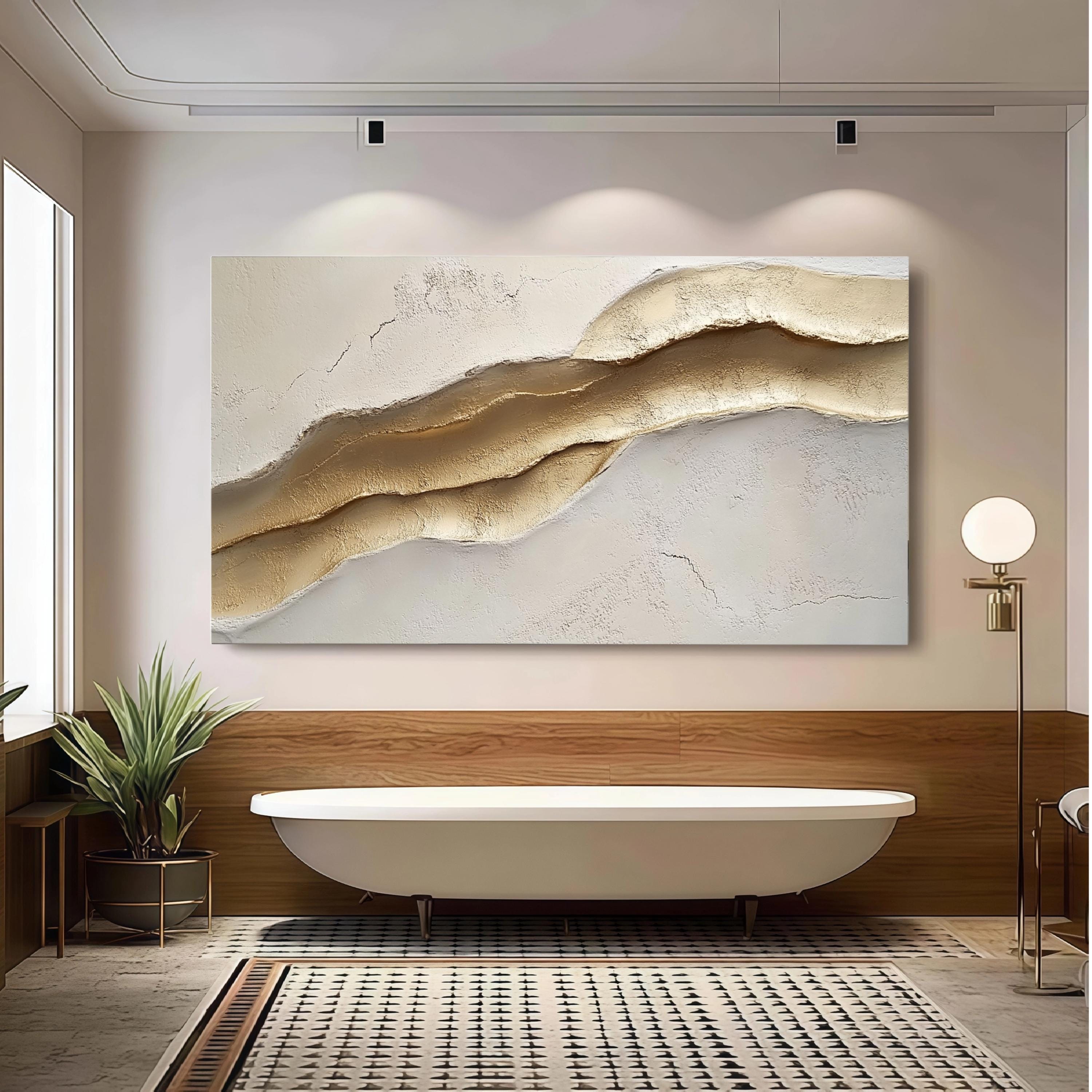 Large Beige Gold Textured Canvas Wall Art Abstract Minimalist Painting ...