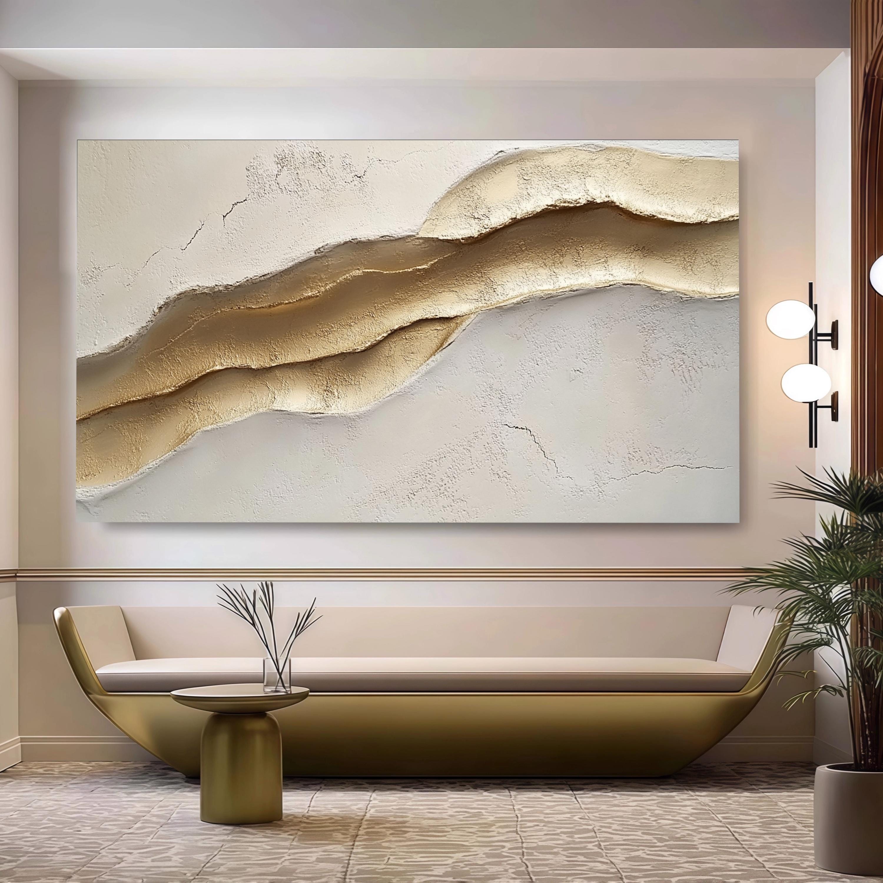 Large Beige Gold Textured Canvas Wall Art Abstract Minimalist Painting ...